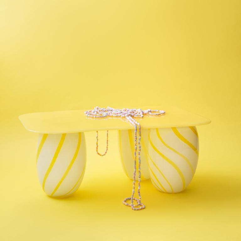 Hand-Crafted CANDY - glass side and sofa table - yellow For Sale