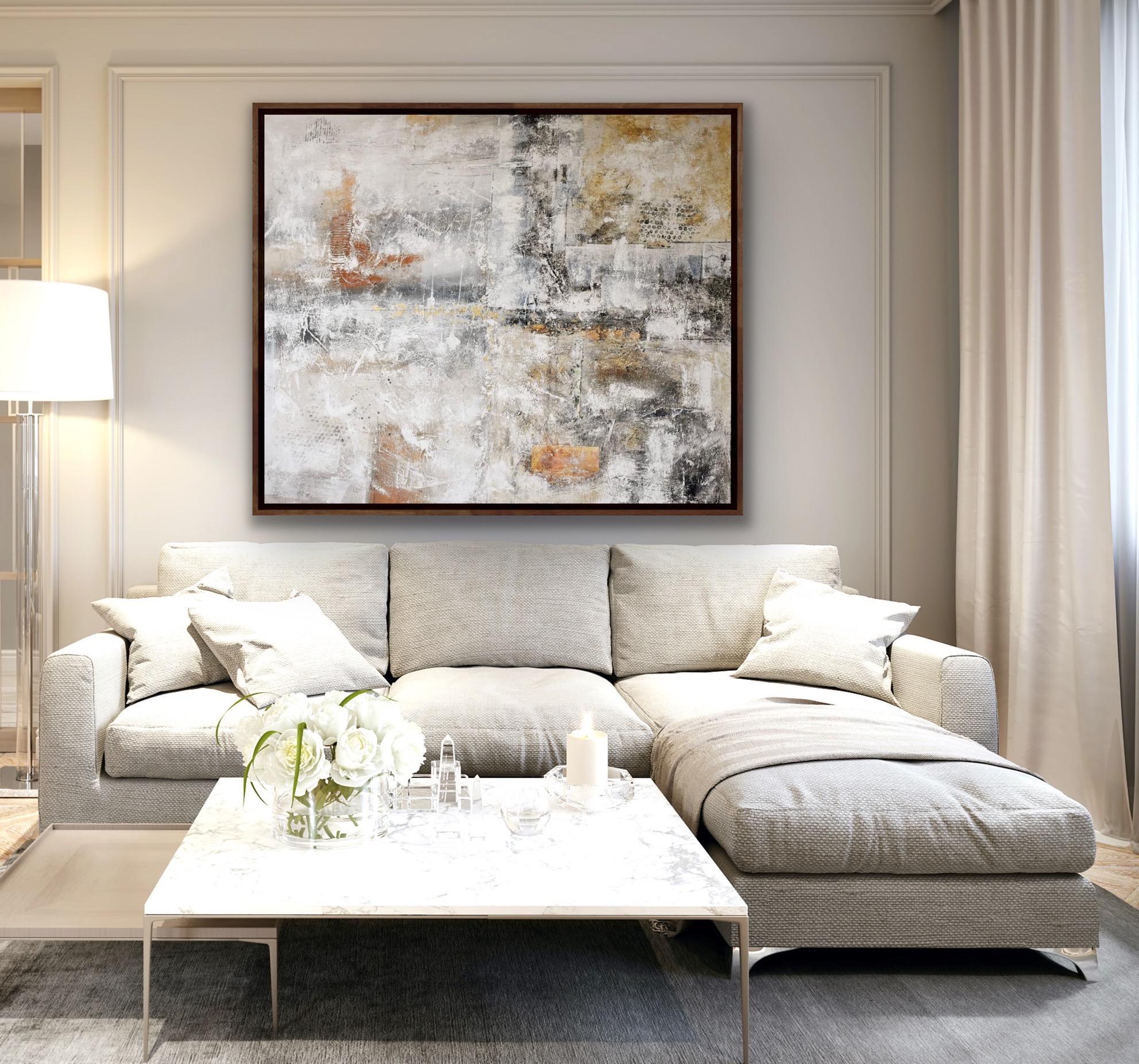 Pittura astratta, Oro, Pittura in bianco e nero, arte mista, destrutturata in vendita 1