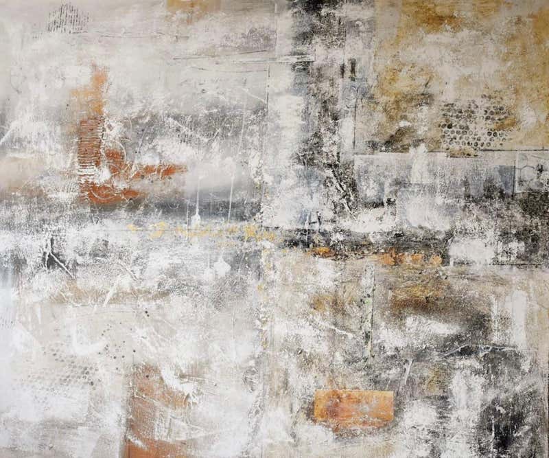 Candy James - Unstructured, Abstract Painting, Gold, Black and White ...