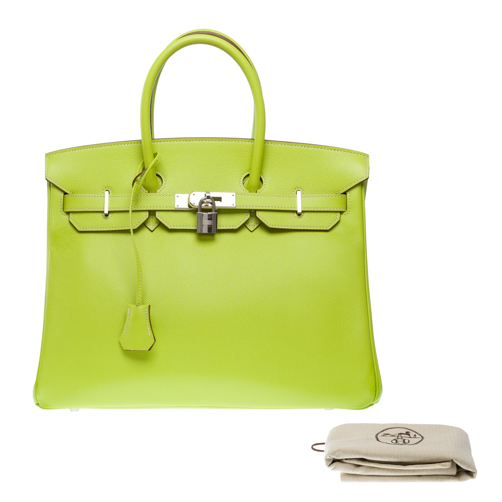 Exceptional & Rare Hermes Birkin 35 limited edition of the Candy Collection in Kiwi Green Epsom leather with the interior in 