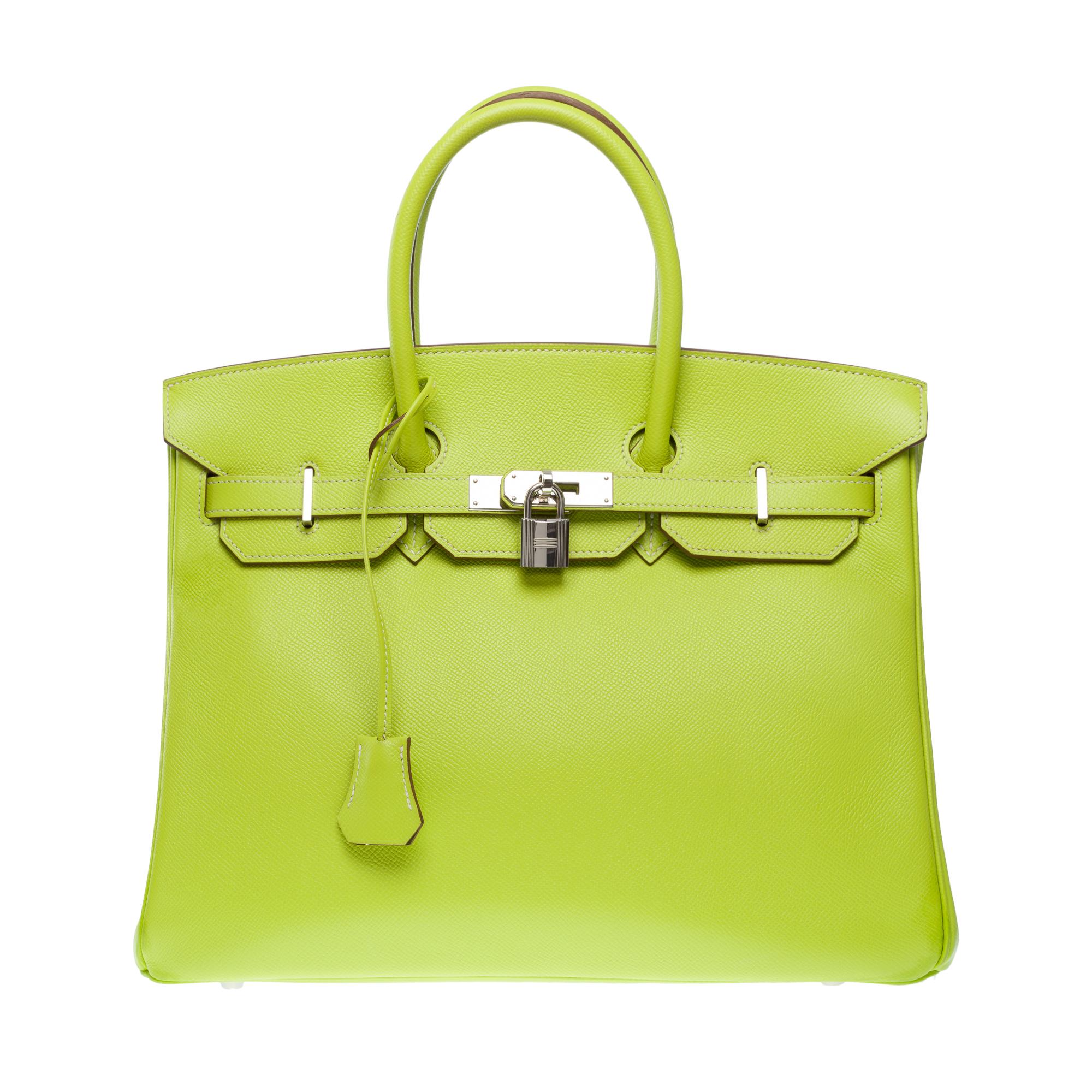 Yellow Candy limited edition Hermès Birkin 35 handbag in Kiwi Green epsom leather, SHW