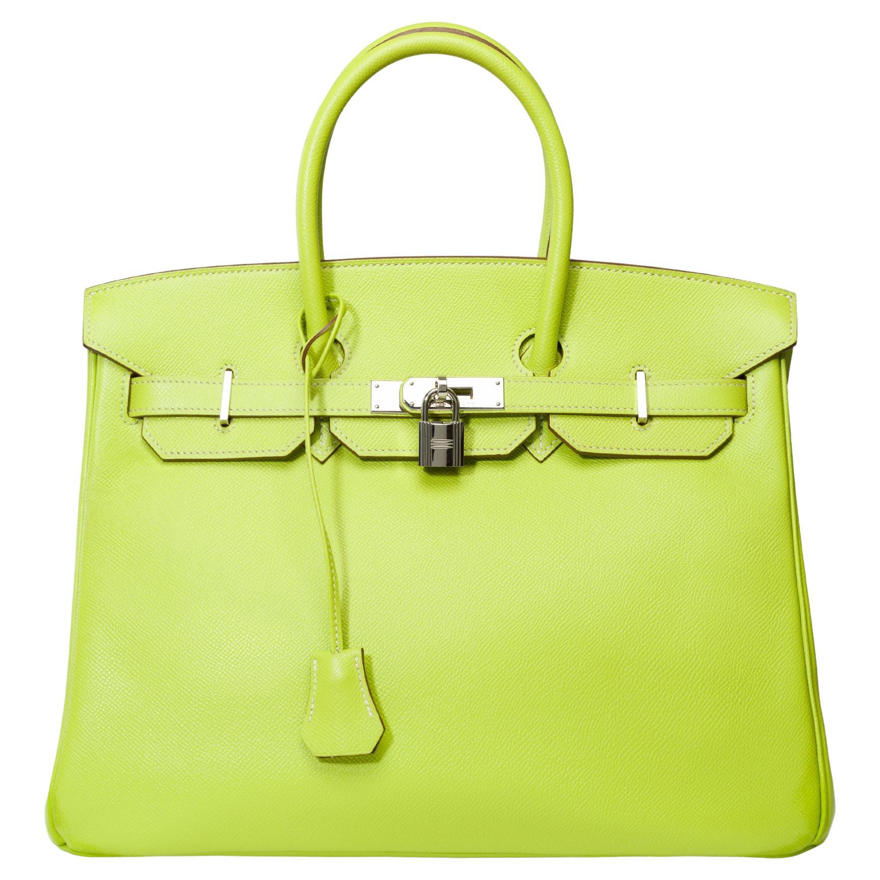 Sac à main Hermès Birkin 35 en édition limitée en cuir d'epsom vert Kiwi, SHW