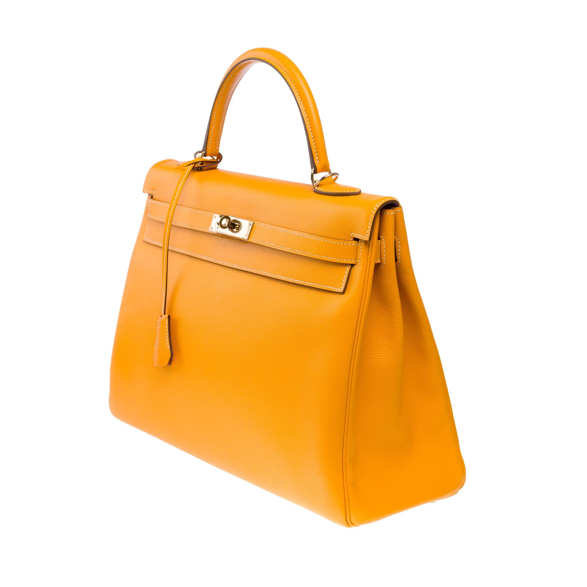 Candy Limited Edition Hermès Kelly 35 handbag strap in Yellow Epsom leather, GHW 1
