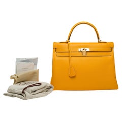 Candy Limited Edition Hermès Kelly 35 handbag strap in Yellow Epsom leather, GHW
