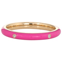 Candy Pink Enamel Diamond Ring 14 Karat Yellow Gold Stacking Band Jewelry