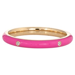 Candy Pink Enamel Diamond Ring 14 Karat Yellow Gold Stacking Band Jewelry