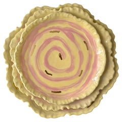 Post Modern Inspired Yellow and Pink Stoneware Plates by Hania Jneid