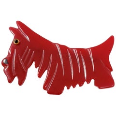 Candy Red Bakelite Schnauzer Dog Pin Brooch, Early 1900s