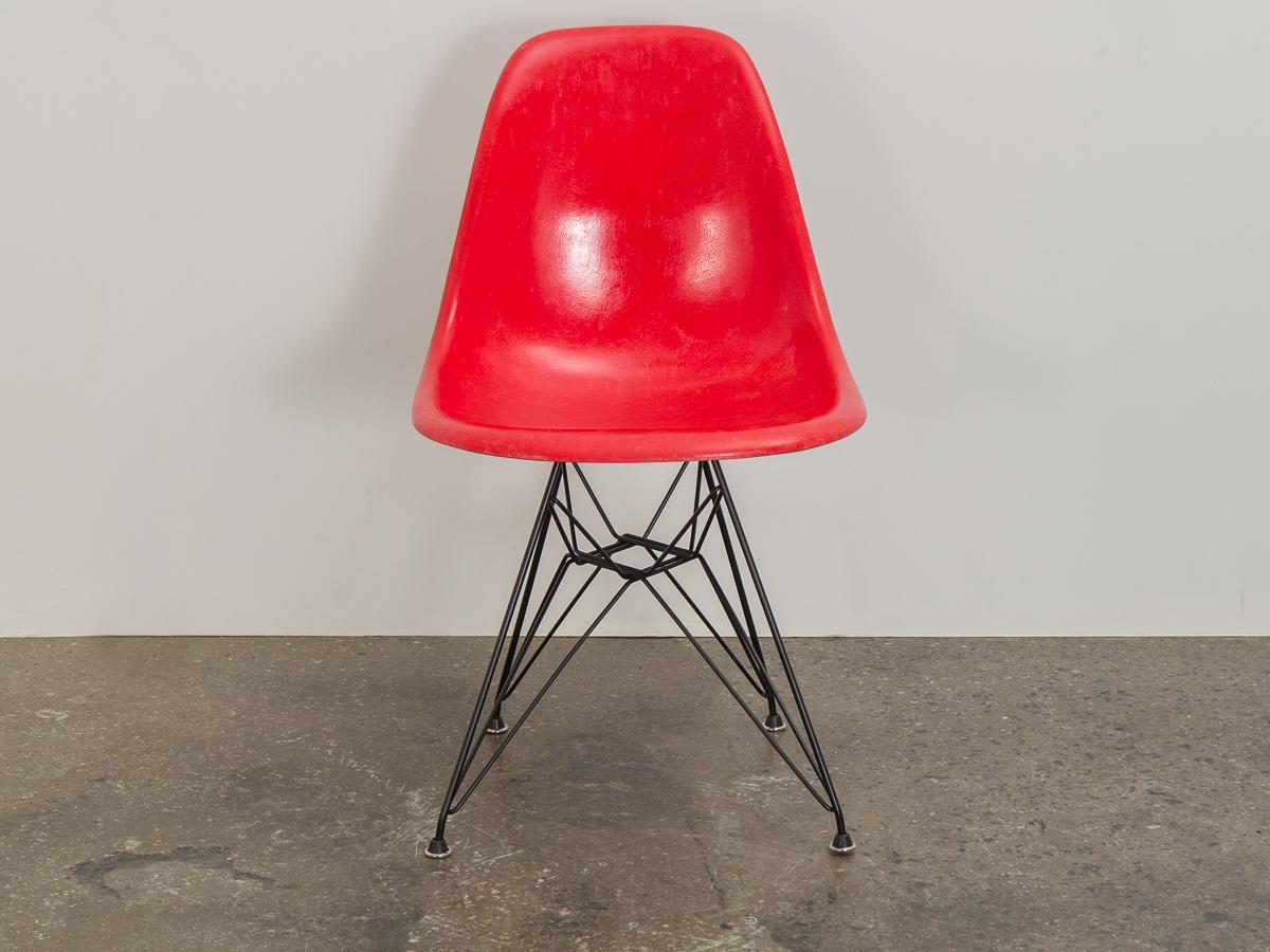 Mid-Century Modern Eames for Herman Miller Crimson Red Fiberglass Shell Chair For Sale