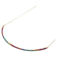 Candy Rock Rainbow Enamel 9 Karat Yellow Gold Bar Necklace