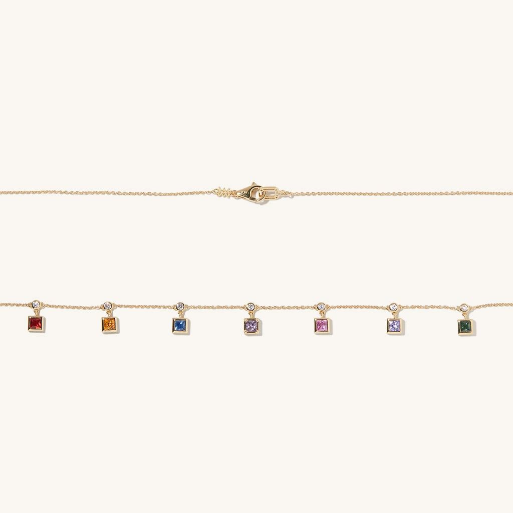 Introducing: The playful and eye catching candy Sapphire necklace! Sapphire's traditionally are known for their deep and rich blue color. But there are indeed many color variations of this beautiful stone. Featured here you will find a rainbow of