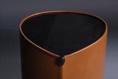 "Candy" Side Table in Leather and Charred Wood by Artist Florian Roeper