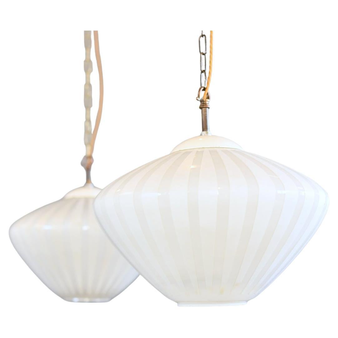 Candy Striped Opaline Pendelleuchten von Schaco Circa 1930s im Angebot