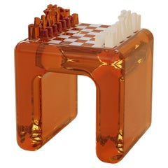 Candy Translucent Amber Resin Chess Table by Luis Gimeno