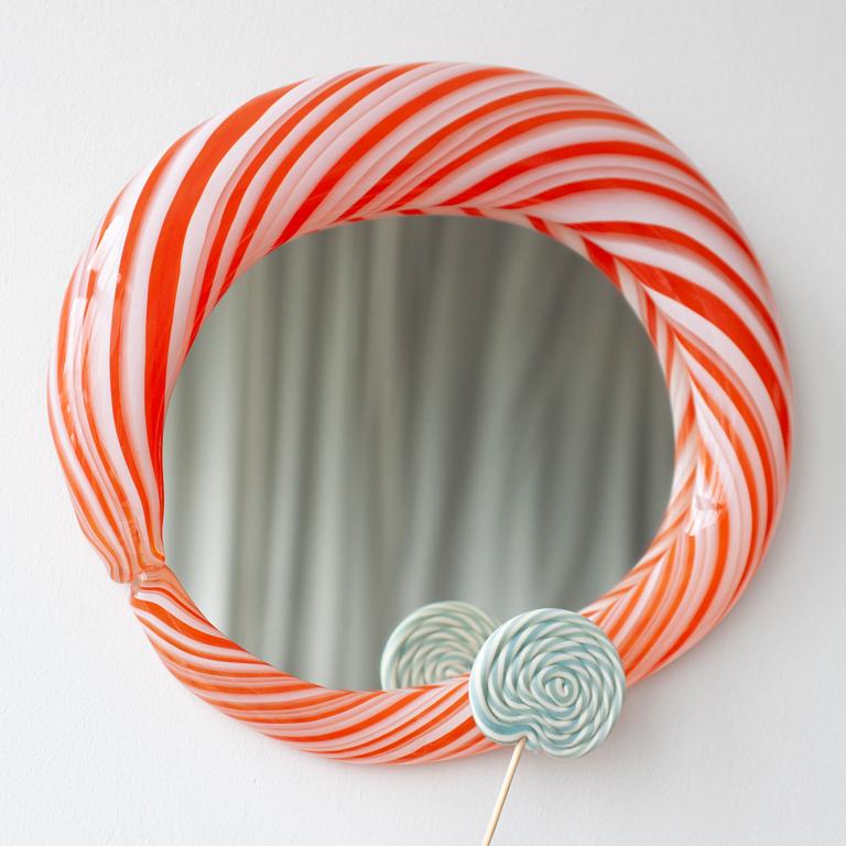 Hand-Crafted CANDY - wall mirror - red For Sale