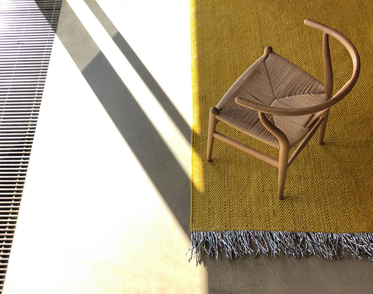 Indian Candy Wrapper Rug_Dining_yellow/ Unique Award Winning Woven Rug by Jutta Werner For Sale