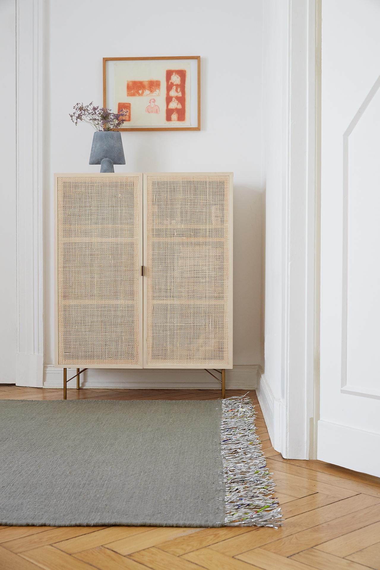 Hand-Crafted Candy Wrapper Rug_LivingXL_vetiver / Award Winning Woven Rug by Jutta Werner For Sale