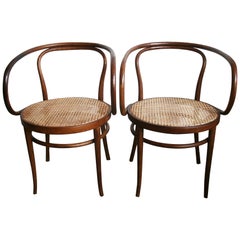 Vintage Cane and Bentwood Chairs after Thonet 209, 1940s