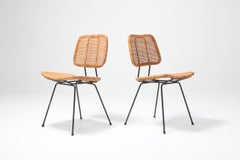 Cane and Black Metal Tropical Dining Chair from the 1950s
