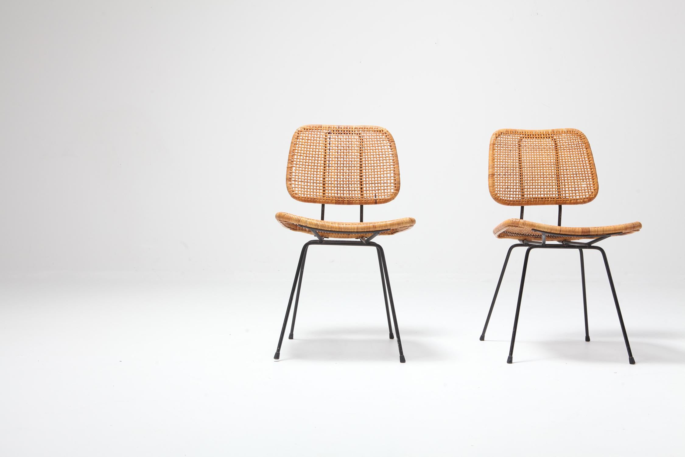 Cane and Black Metal Tropical Dining Chair from the 1950s at 1stDibs