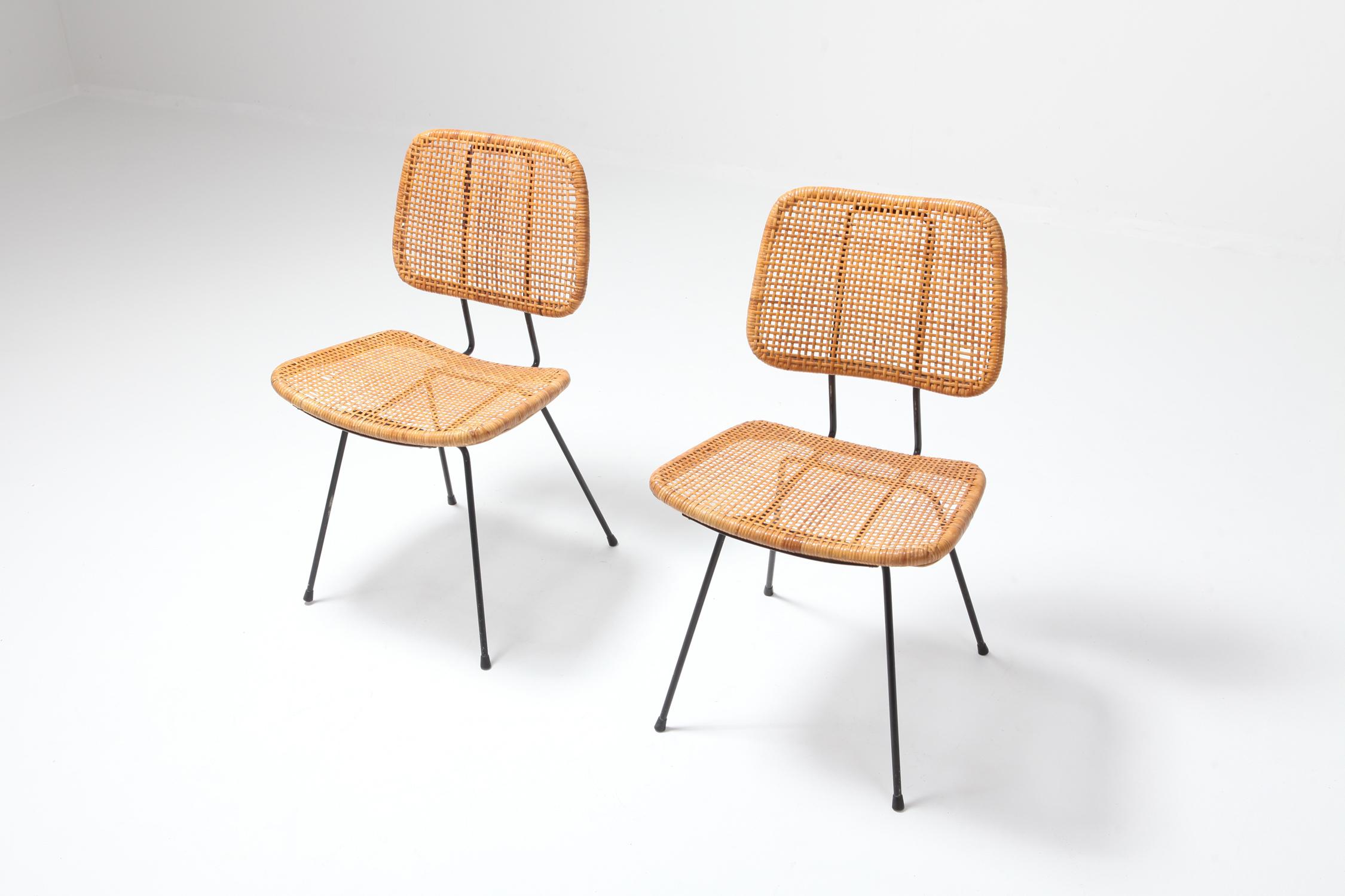 Cane and Black Metal Tropical Dining Chair from the 1950s at 1stDibs