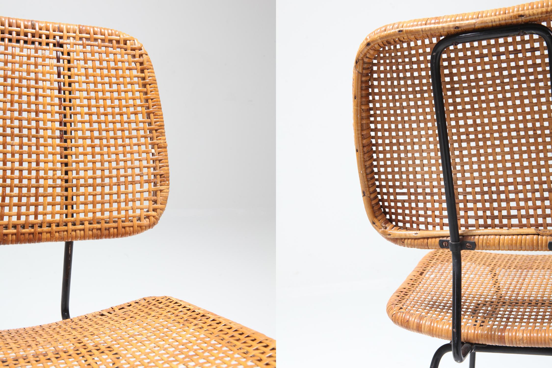 Cane and Black Metal Tropical Dining Chair from the 1950s at 1stDibs