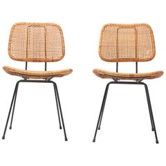 Cane and Black Metal Tropical Dining Chair from the 1950s