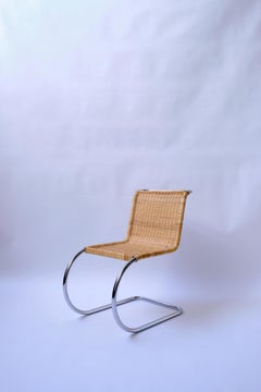 Cane and Chrome MR10 Cantilever Chairs by Mies Van Der Rohe, Knoll 1970s reissue