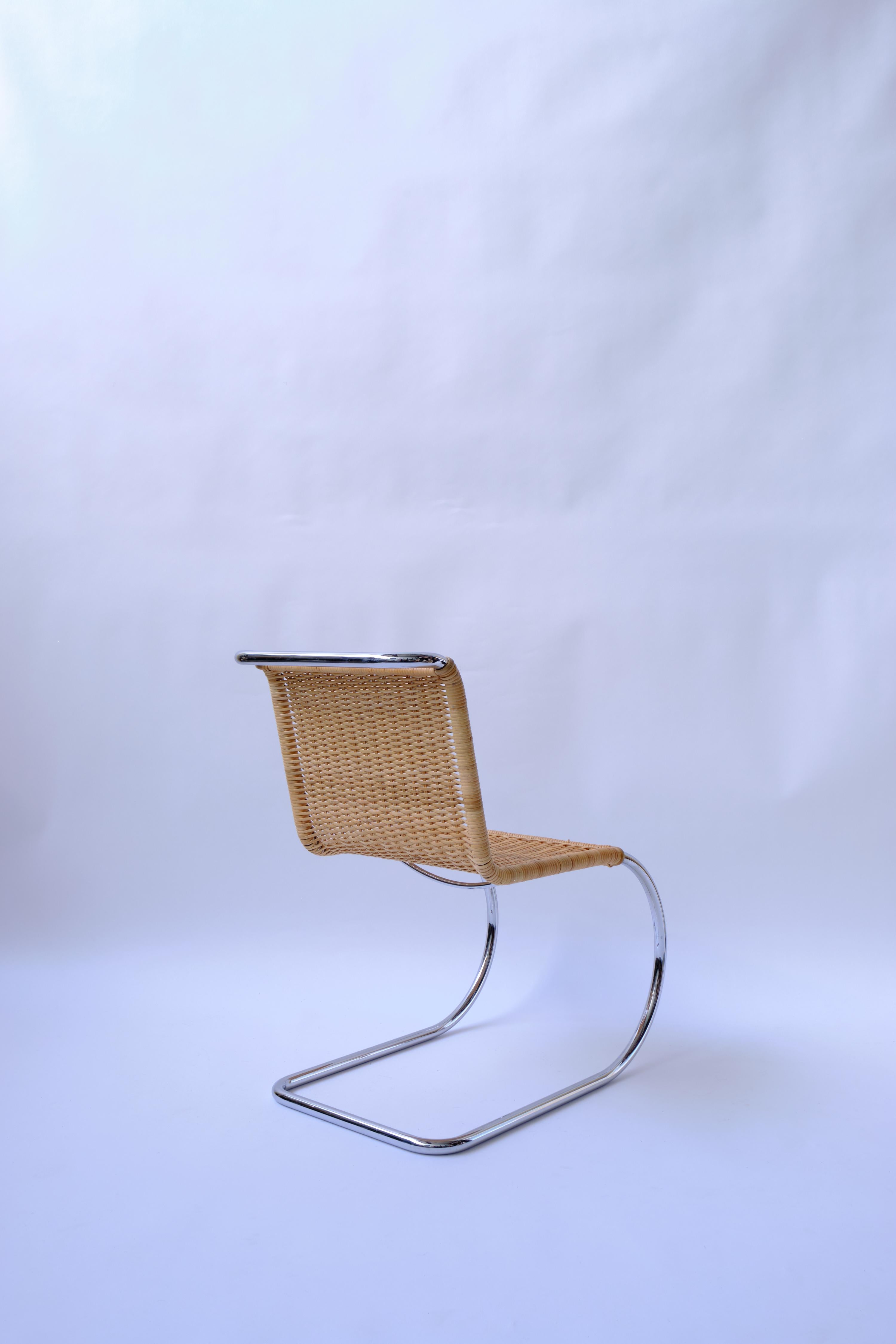 Bauhaus Cane and Chrome MR10 Cantilever Chairs by Mies Van Der Rohe, Knoll 1970s reissue For Sale
