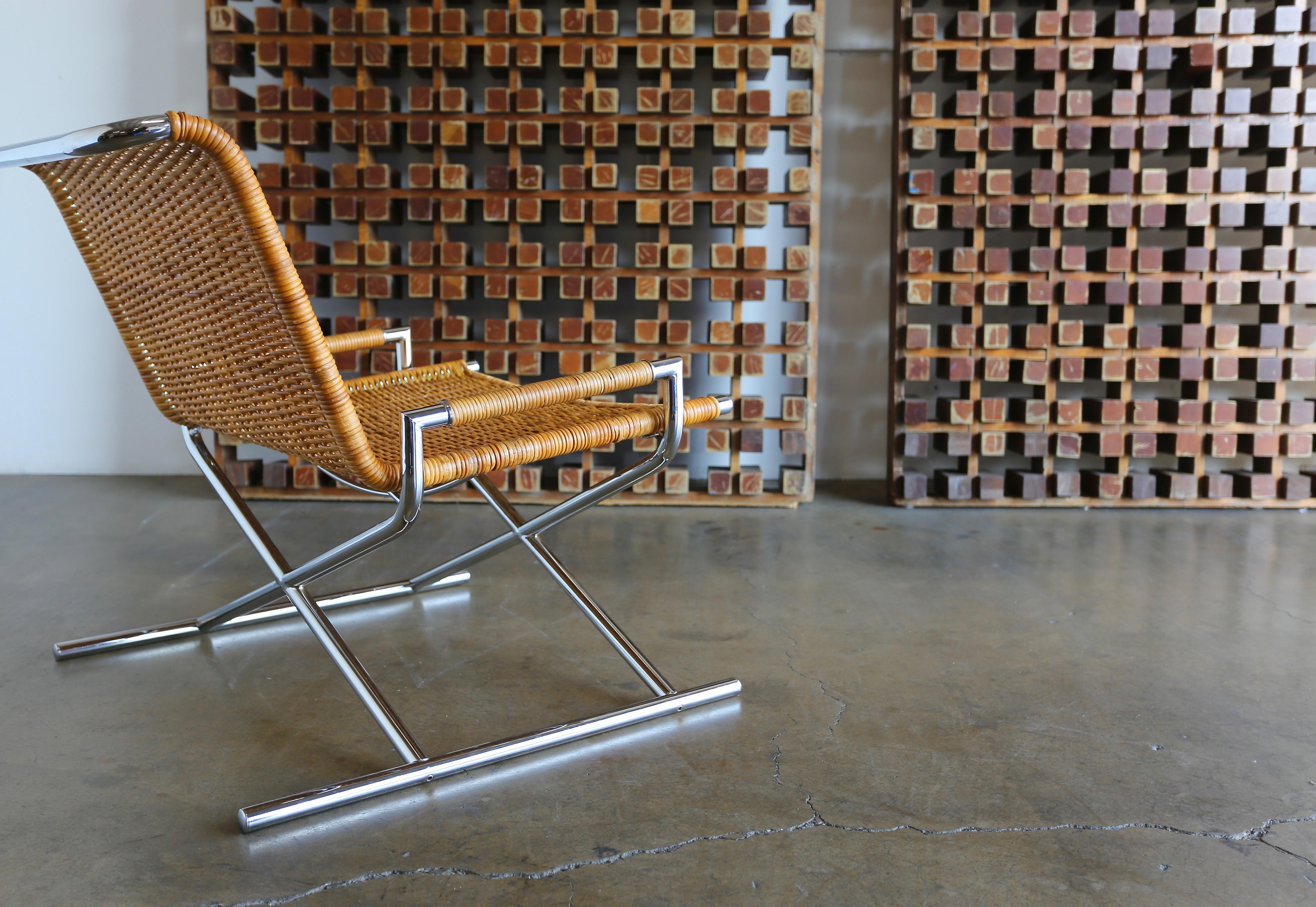 Mid-Century Modern Cane and Chrome Plated Steel 