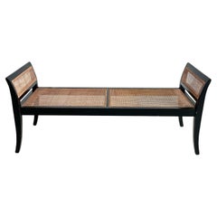 Cane and Ebonized Wood Bench in the Style of Edward Wormley, American 1950s