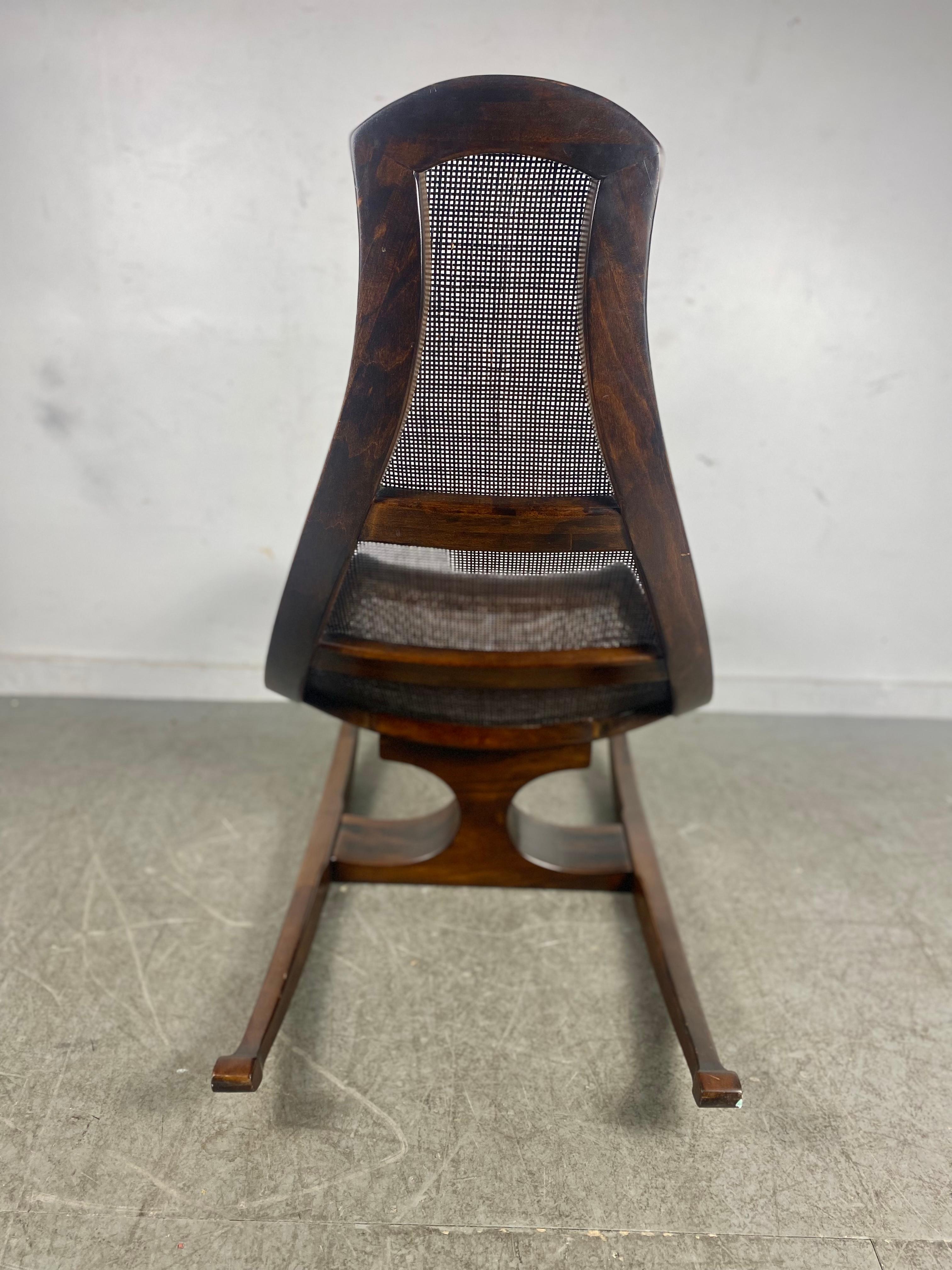 Mid-Century Modern Cane and Exotic Wood Brazilian Rocking Chair For Sale