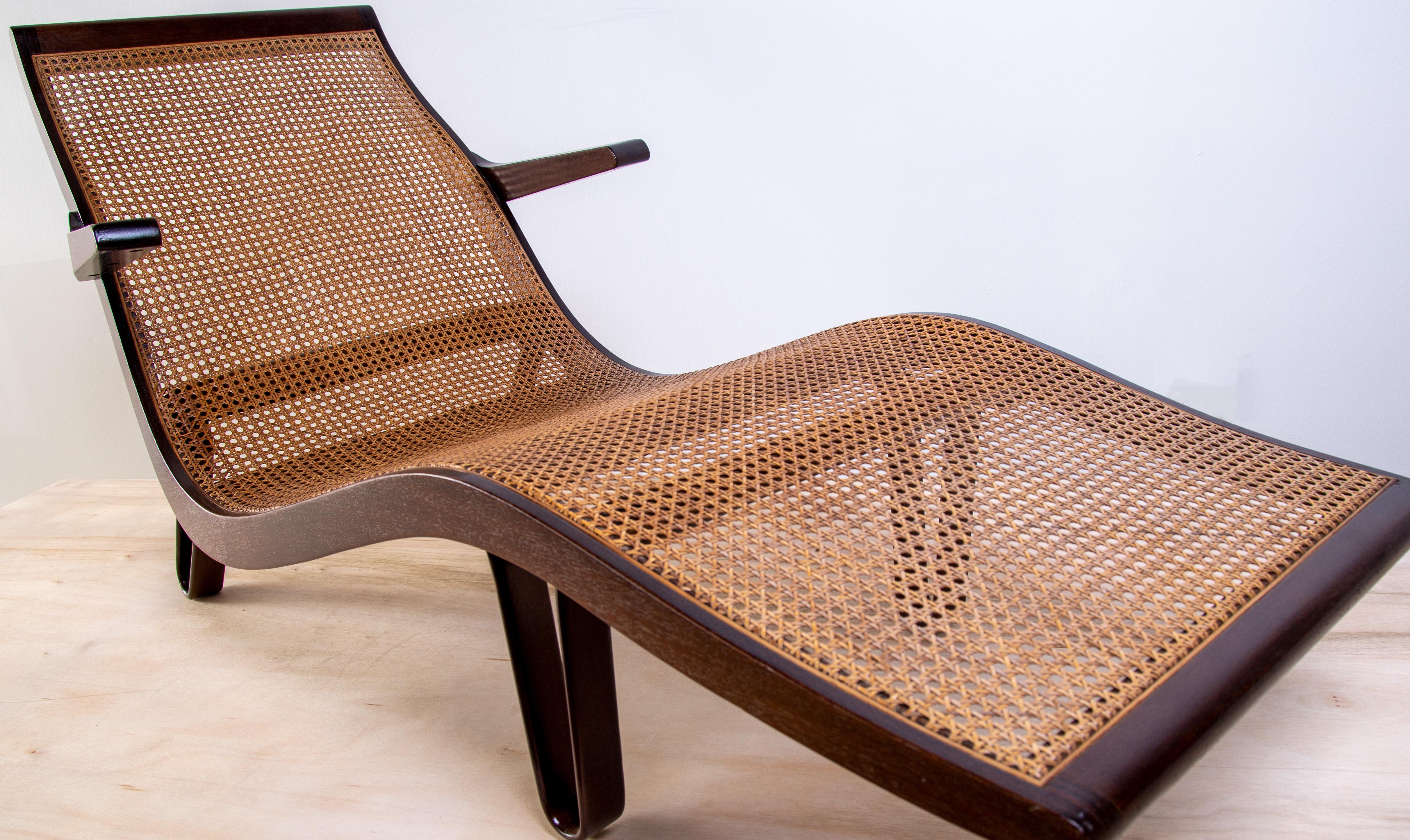 Cane and Mahogany Chaise lounge designed by Edward Wormley for Dunbar  4