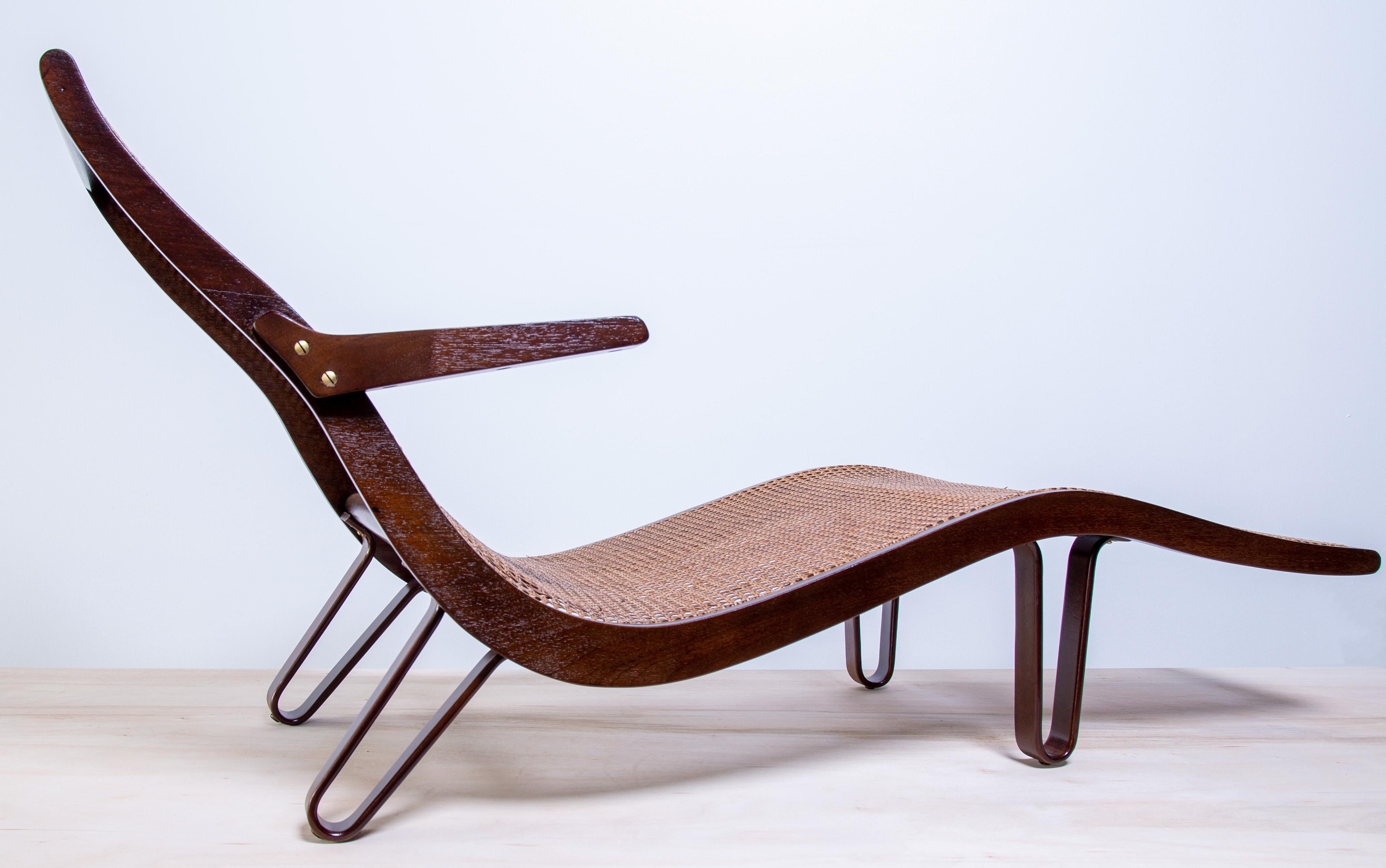 Cane and Mahogany Chaise lounge designed by Edward Wormley for Dunbar  5