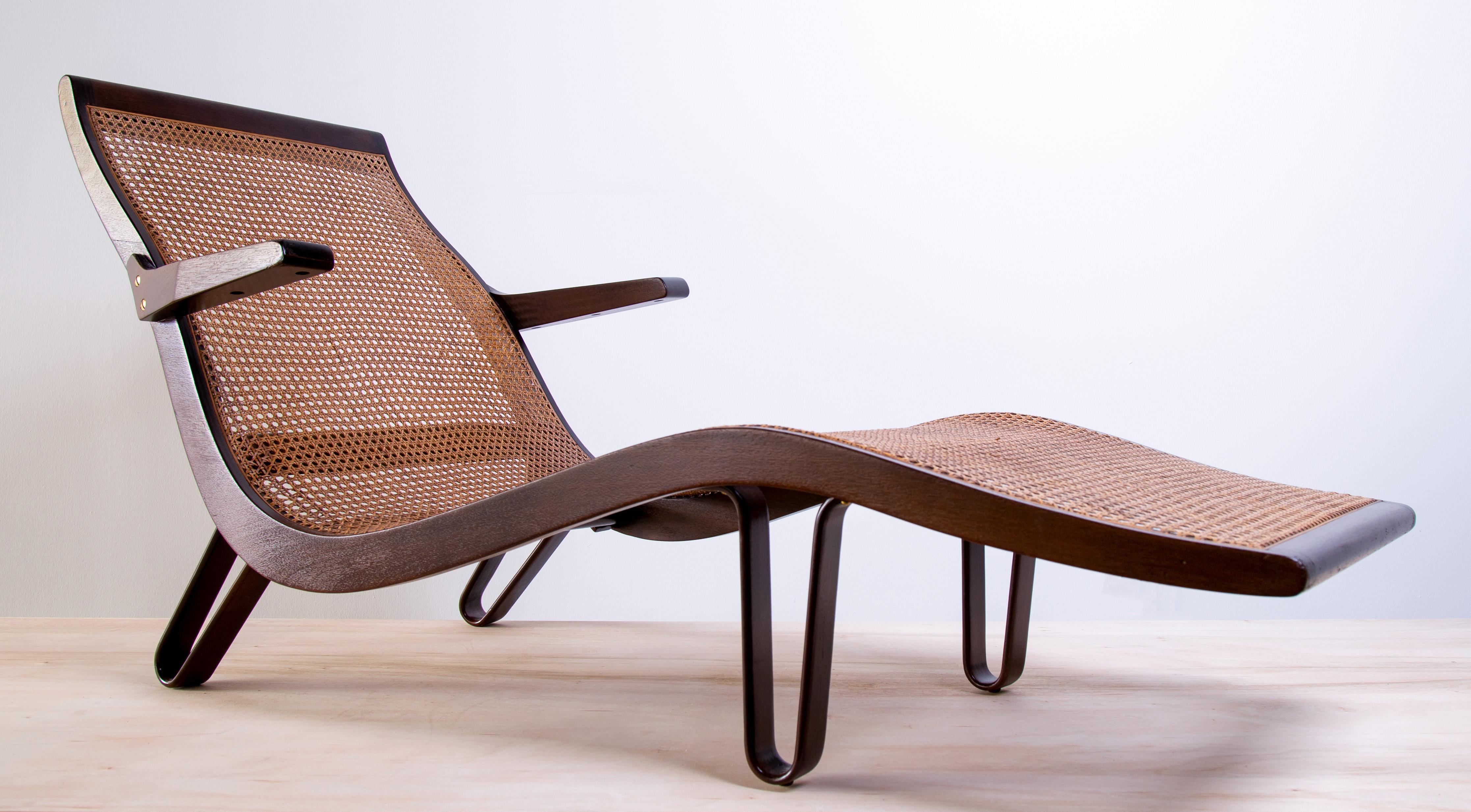Mid-Century Modern Cane and Mahogany Chaise lounge designed by Edward Wormley for Dunbar 