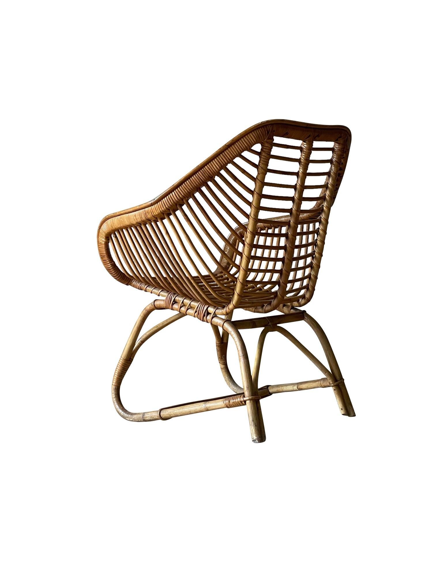 Cane and Rattan Pair of Side Chairs, France, Mid Century In Good Condition In New York, NY