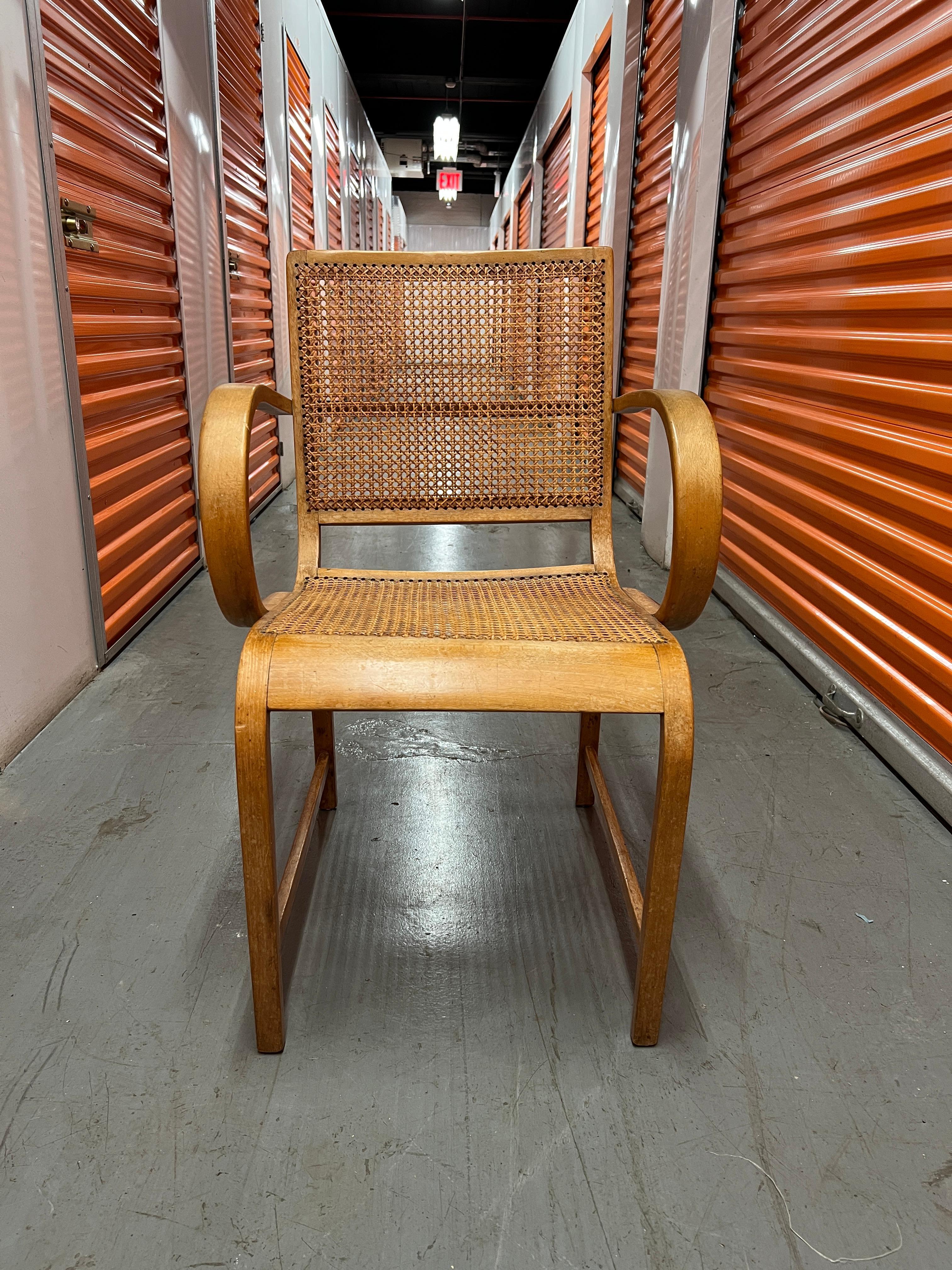 Beautiful cane and beech chair attributed to Bauhaus designer Erich Dieckmann. 
