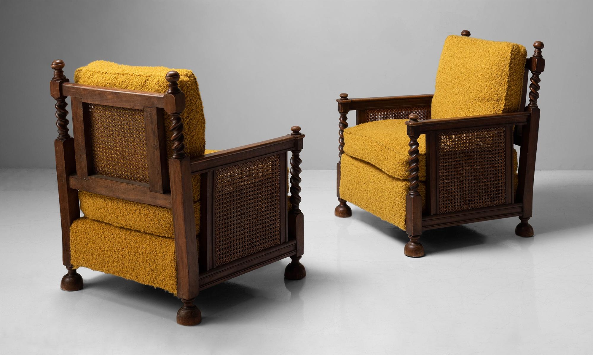 French Cane Armchairs in Textured Wool Blend by Pierre Frey