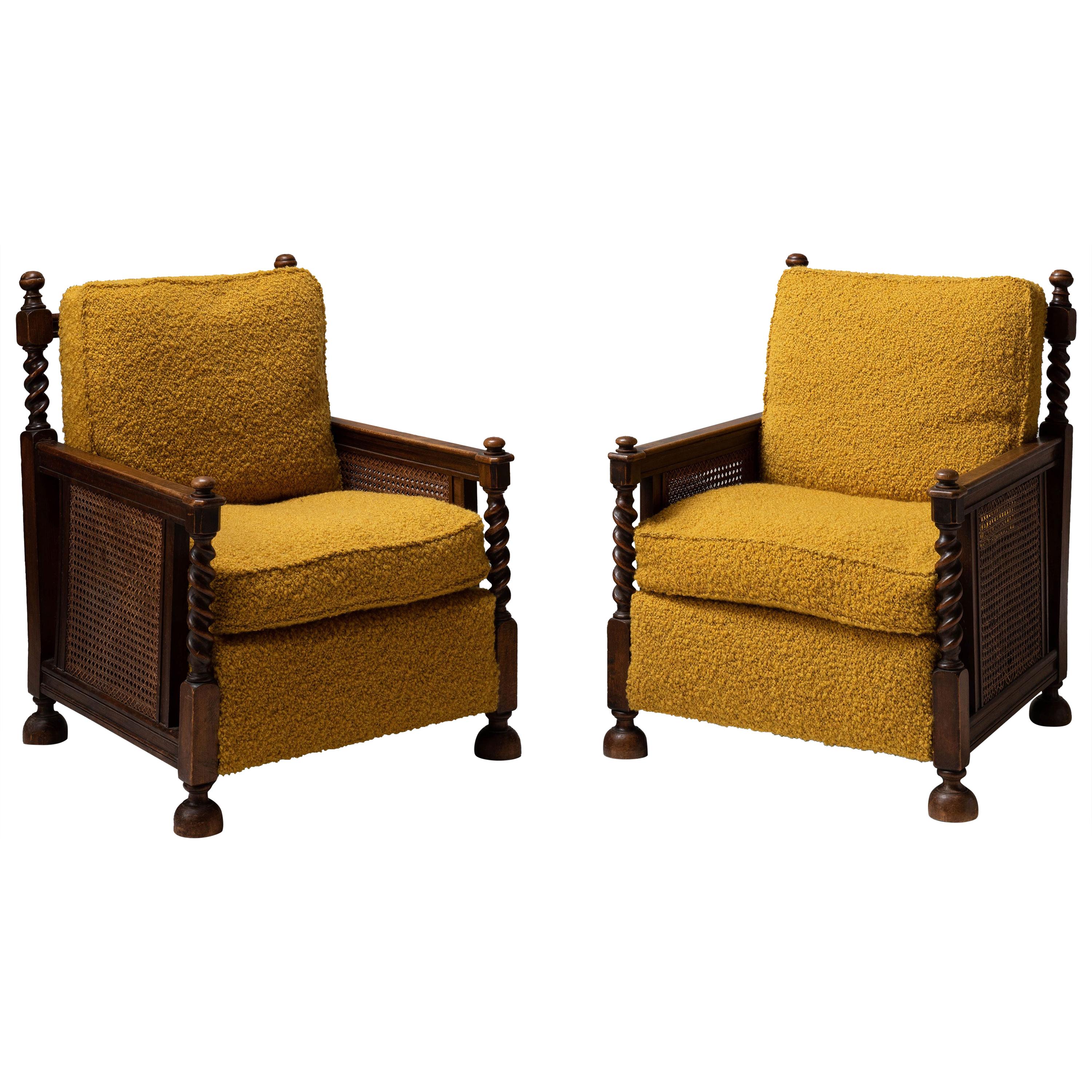 Cane Armchairs in Textured Wool Blend by Pierre Frey