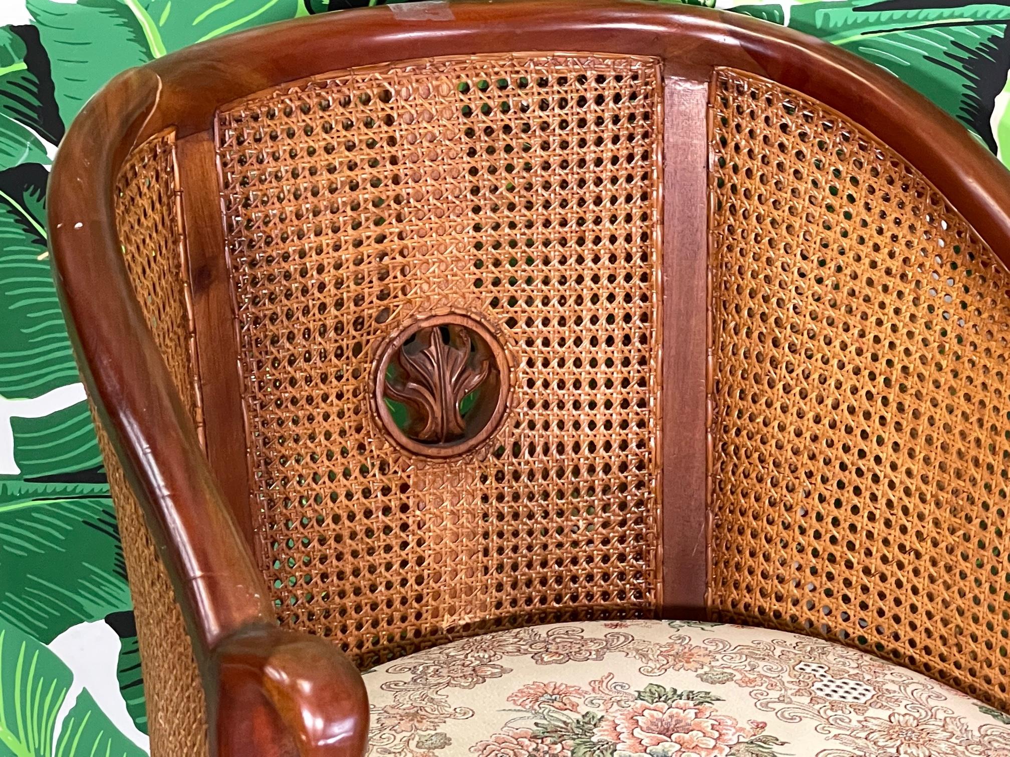 Cane Back Carved Wood Swan Club Chairs In Good Condition In Jacksonville, FL