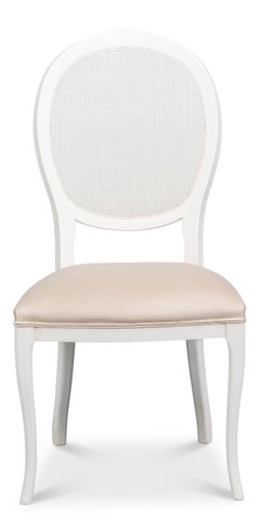 Cane Back Dining Chairs in White with Taupe Velvet, Sets of 2