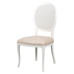 Cane Back Dining Chairs in White with Taupe Velvet, Sets of 2