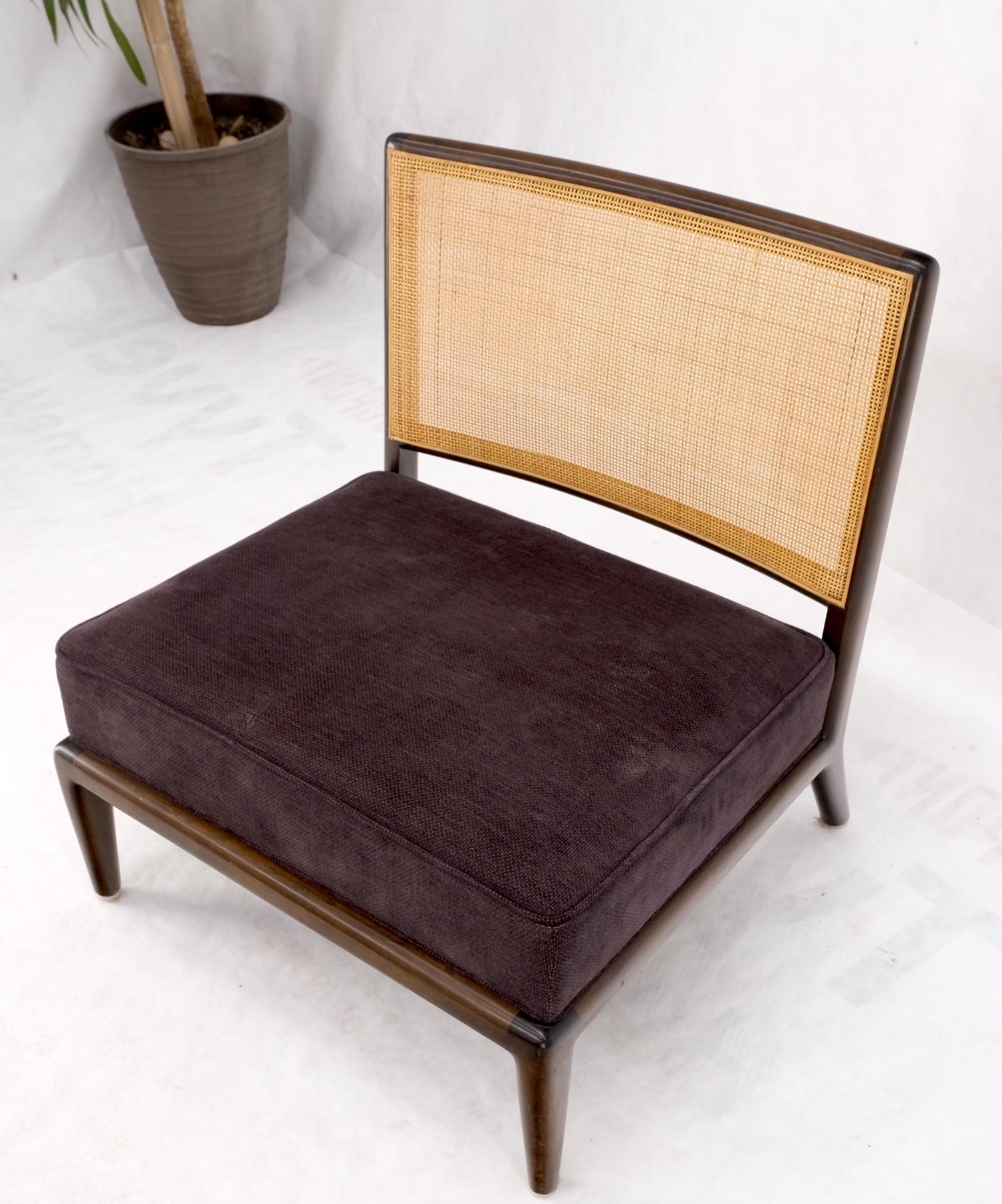 Cane back walnut frame wide seat slipper lounge chair.