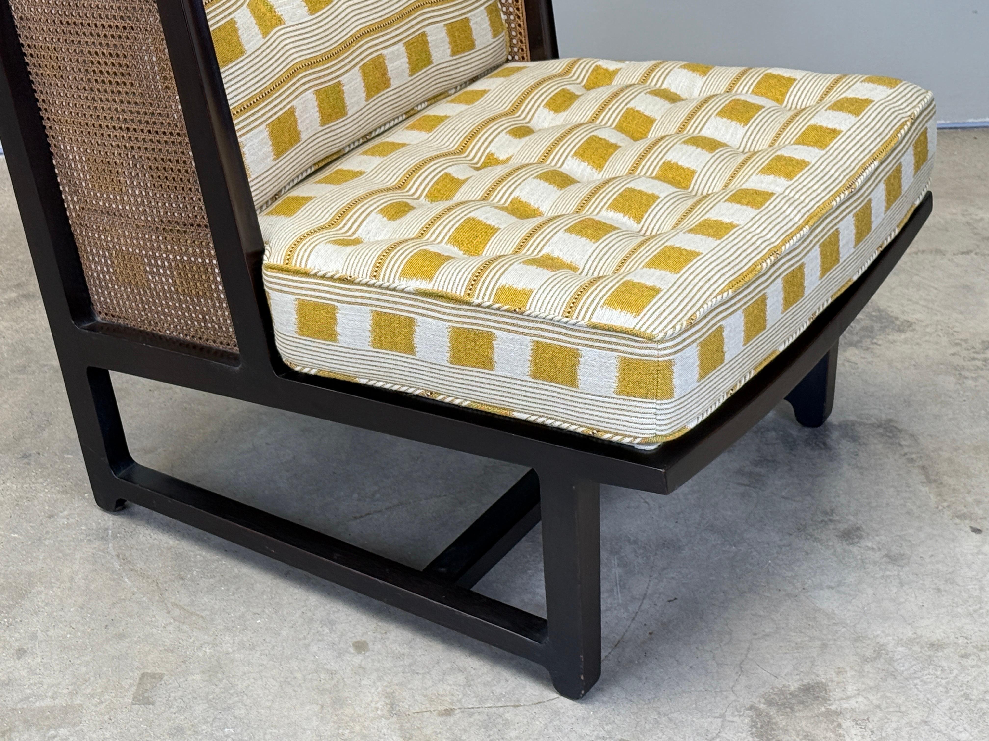 Sillón de orejas con respaldo de caña de Edward Wormley para Dunbar Caoba en venta