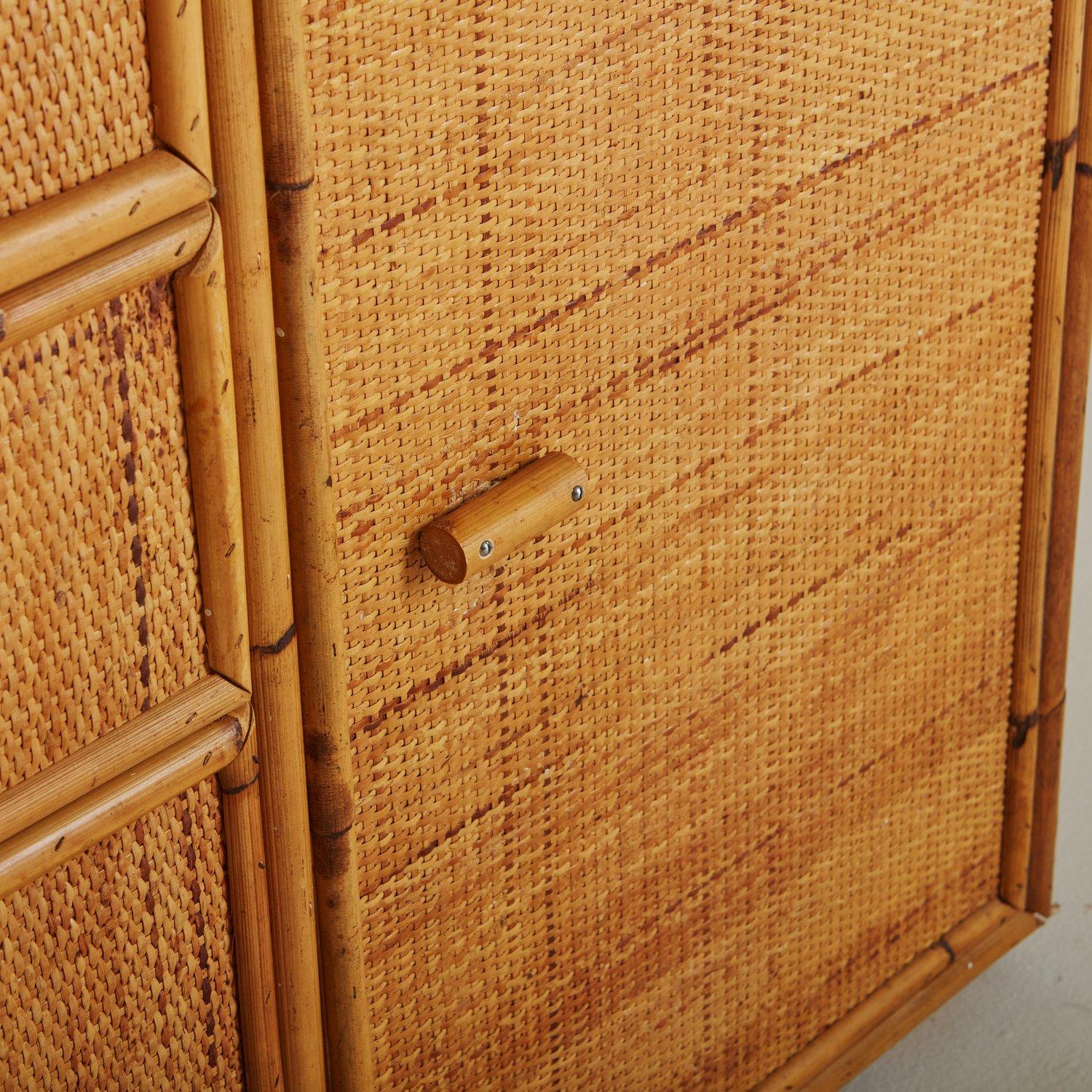 Cane + Bamboo Credenza, France 1970s In Good Condition In Chicago, IL