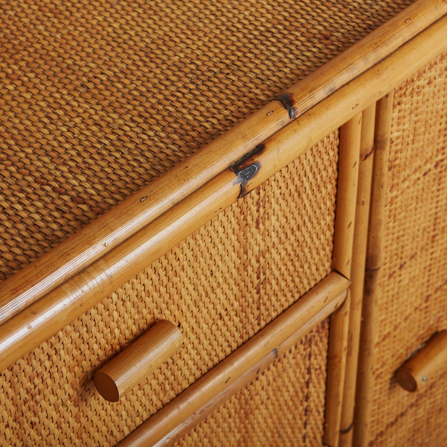 Late 20th Century Cane + Bamboo Credenza, France 1970s