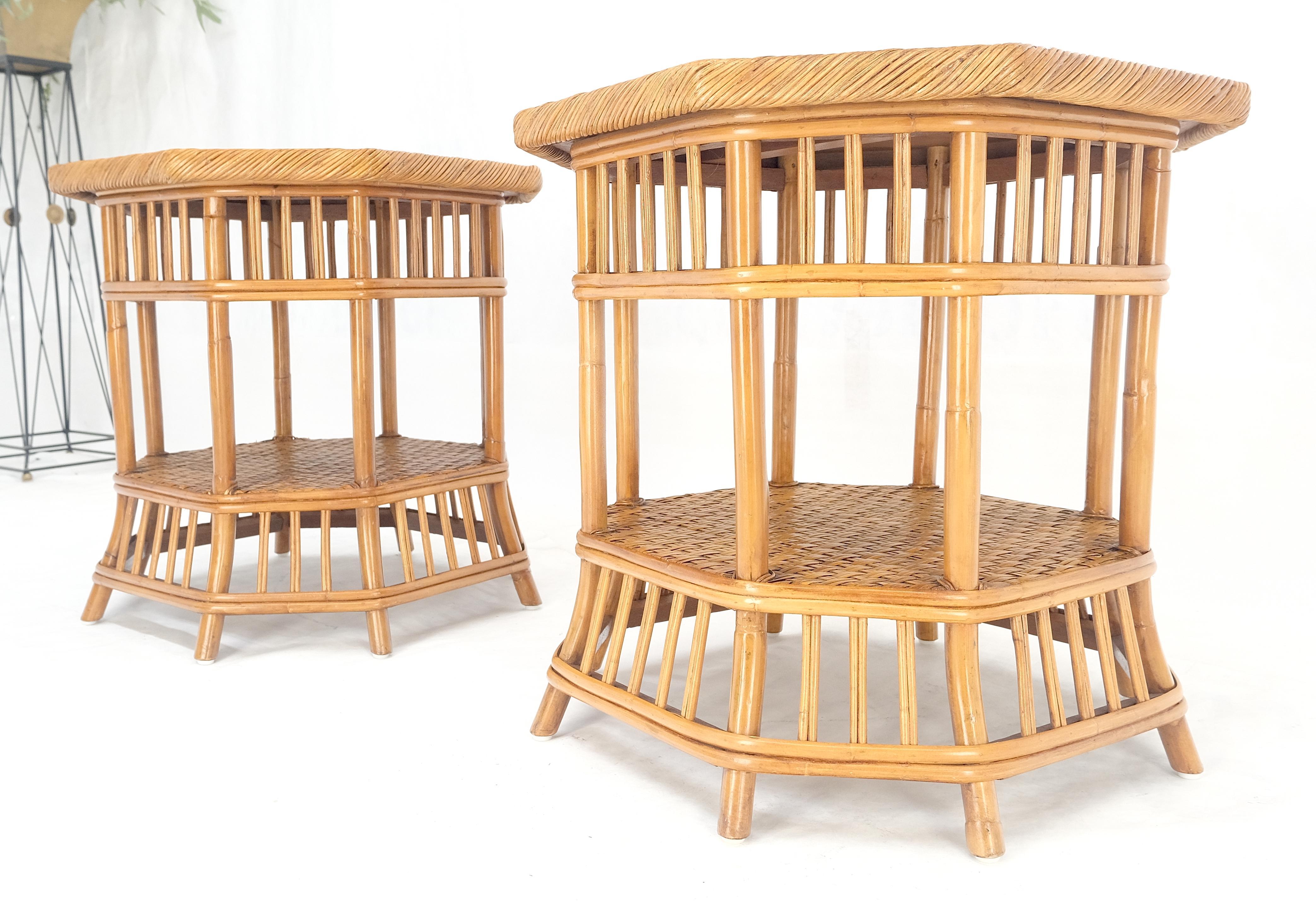 Table d'appoint en bambou rotin octogonale à 2 étages avec lampe d'appoint MINT en vente 3