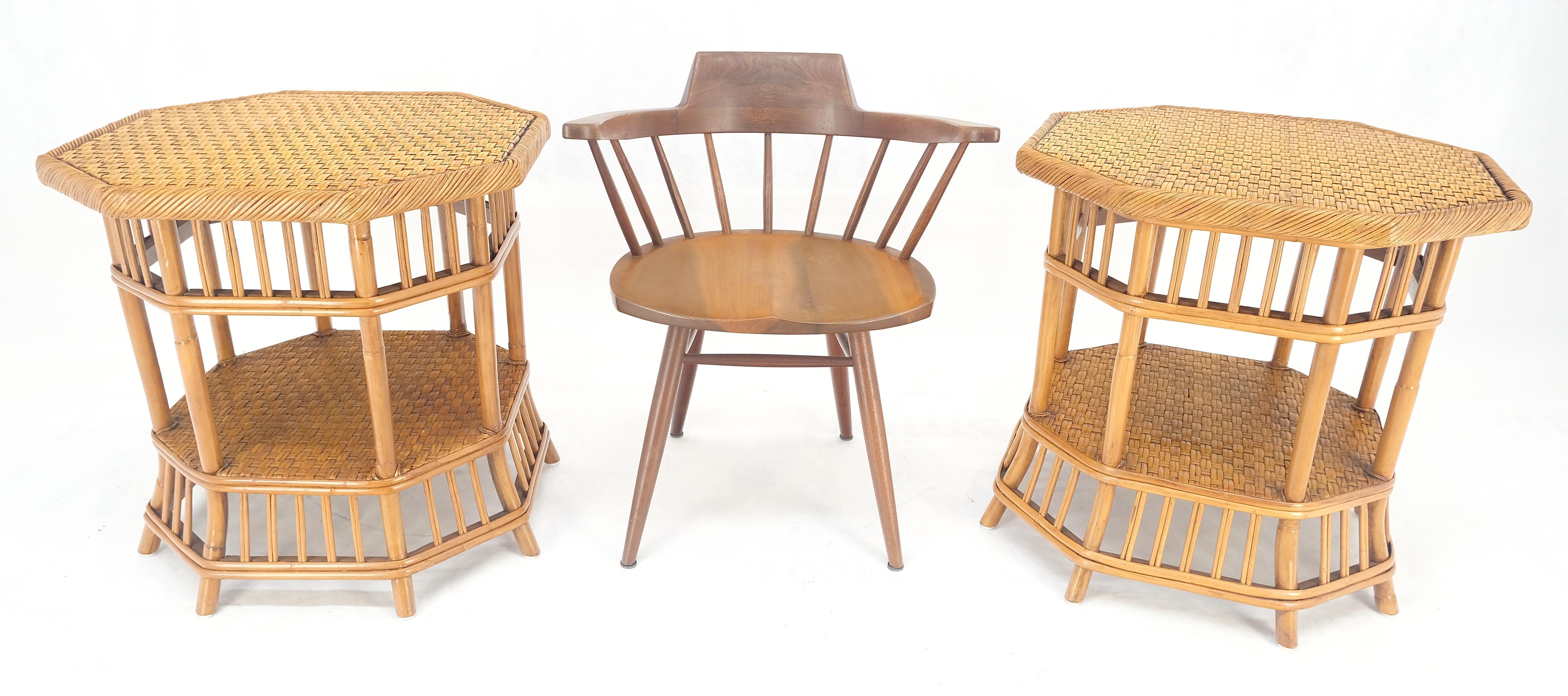 Table d'appoint en bambou rotin octogonale à 2 étages avec lampe d'appoint MINT en vente 5