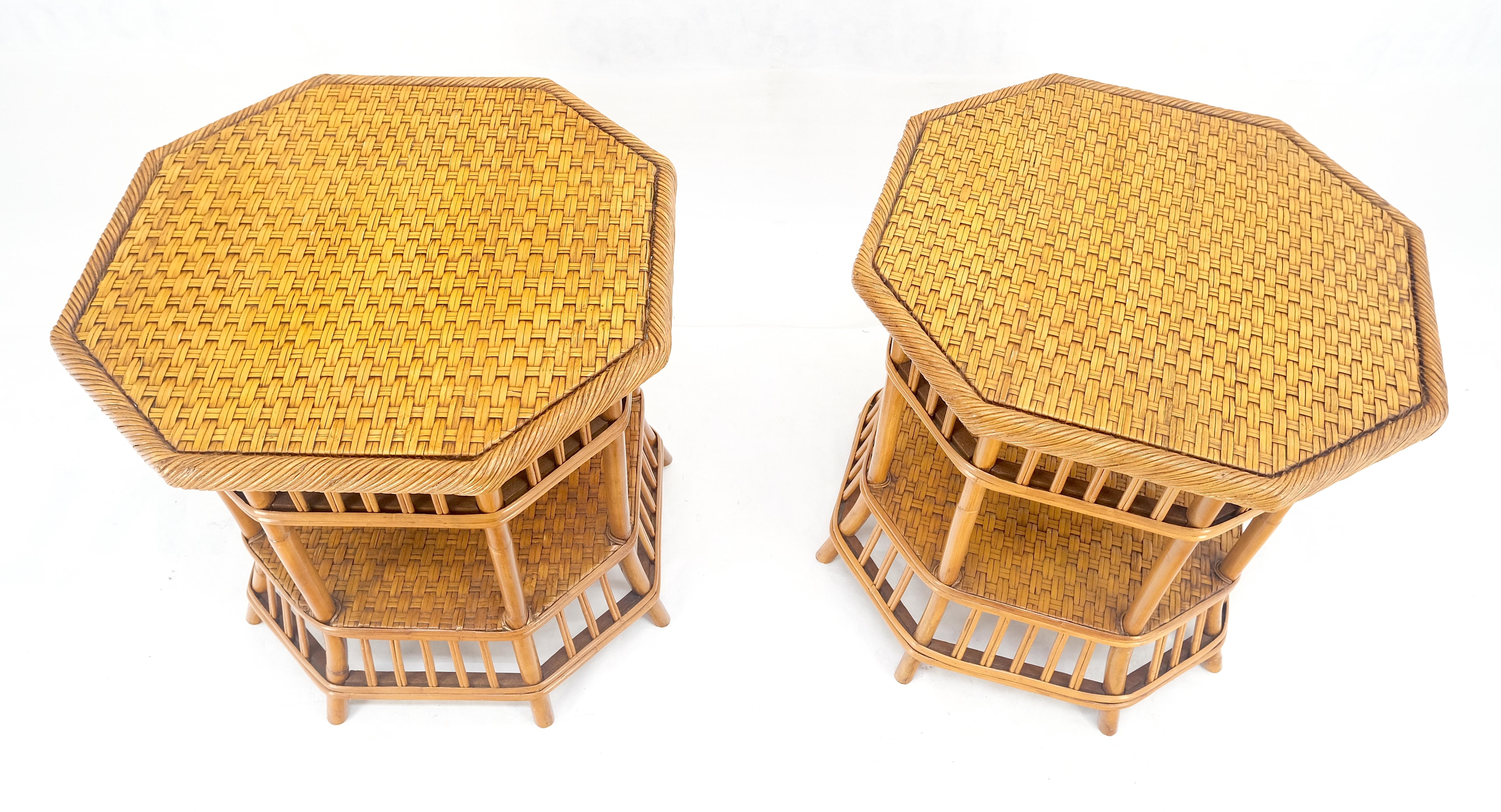 Laqué Table d'appoint en bambou rotin octogonale à 2 étages avec lampe d'appoint MINT en vente