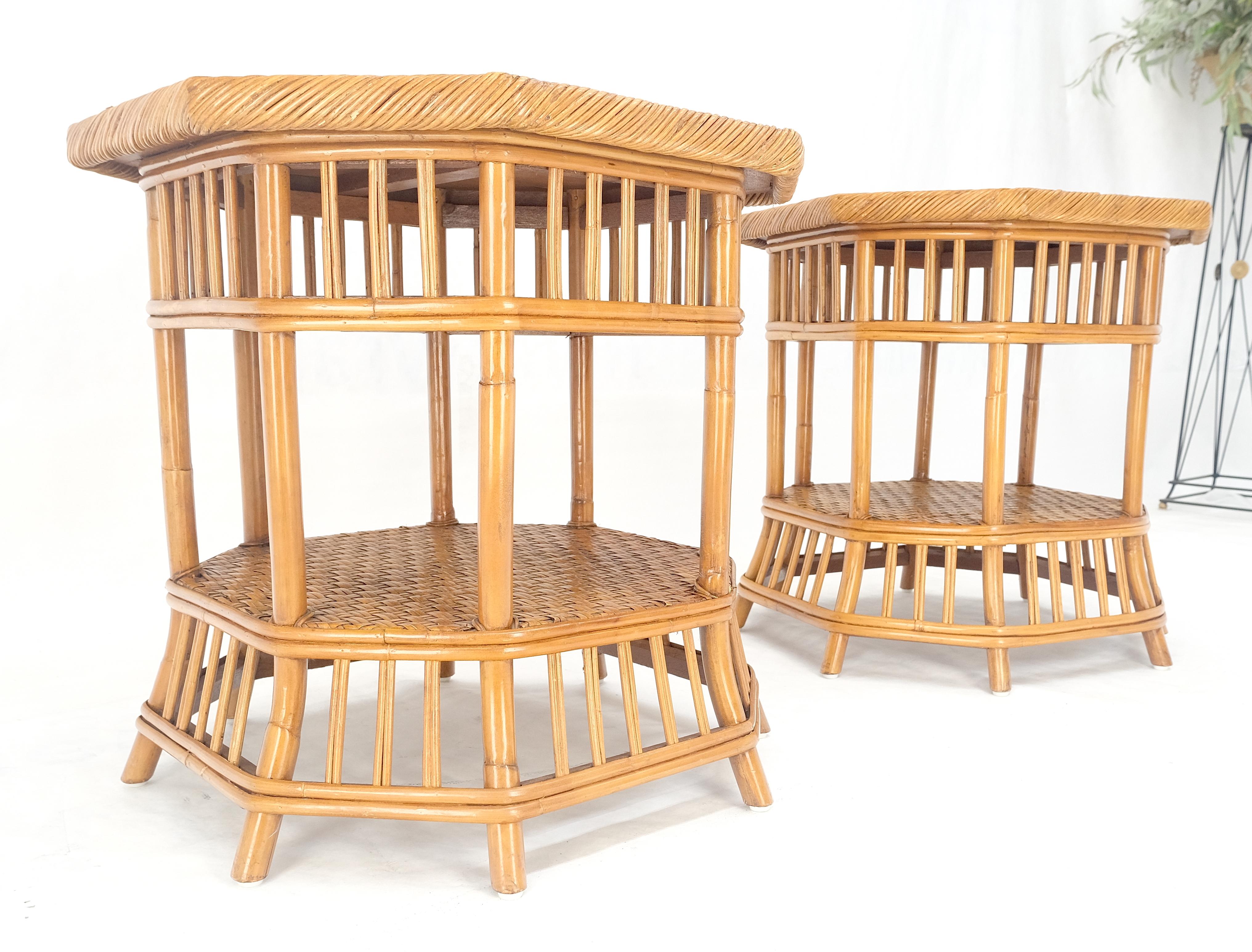Canne Table d'appoint en bambou rotin octogonale à 2 étages avec lampe d'appoint MINT en vente
